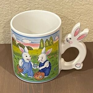 Easter Bunny Mug Coffee Tea Two Rabbits Eggs Vintage Made in Japan